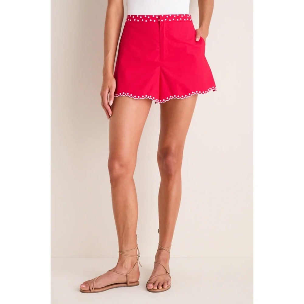 Hyacinth House Tuckernuck Red Hallie Shorts Small, White Embroidery NWT Resort